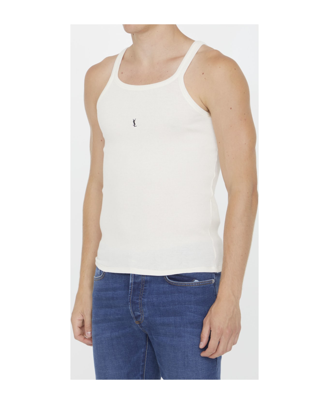 Saint Laurent Embroidered Tank Top - Naturel Noir
