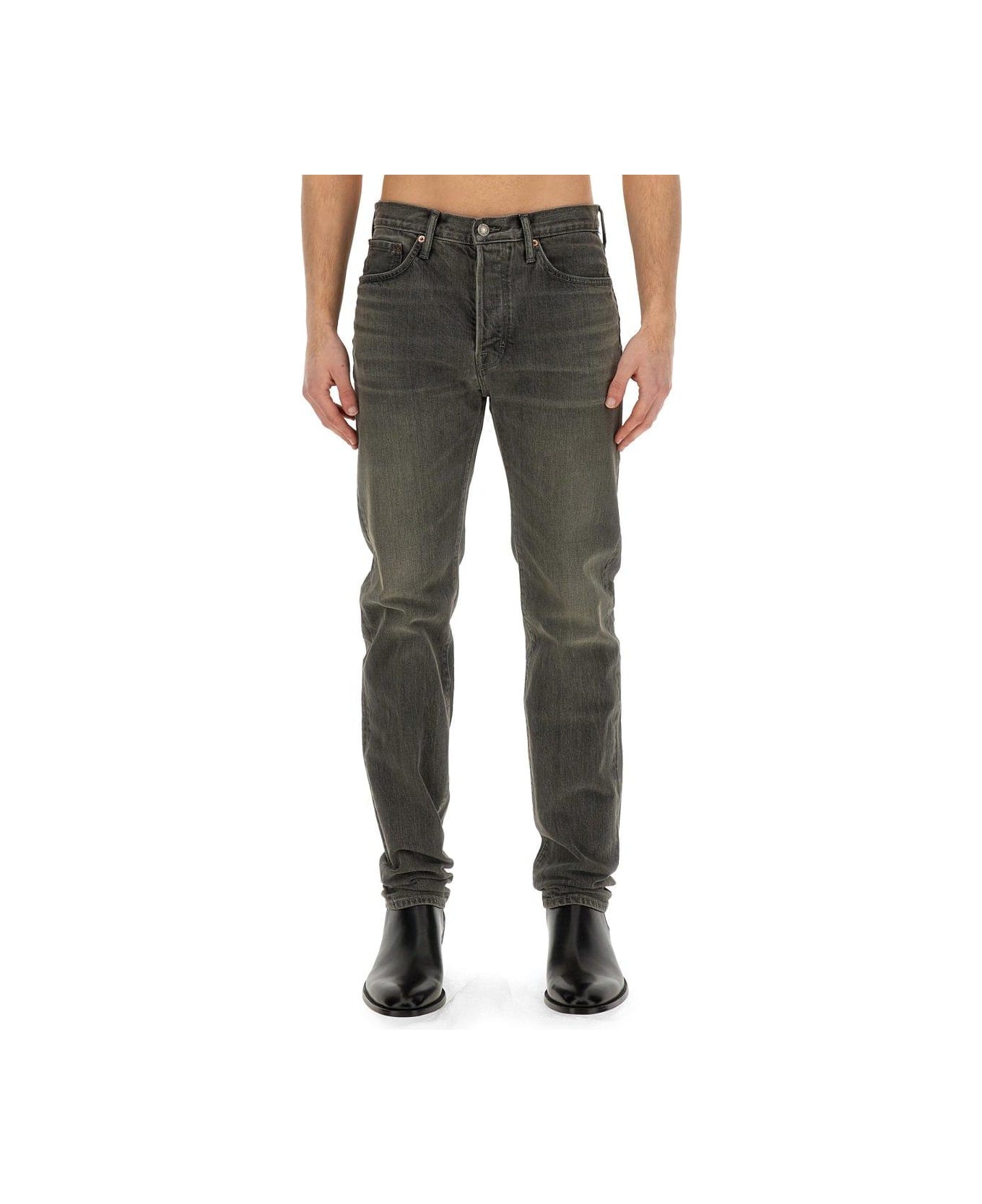 Tom Ford Logo Patch Straight Leg Jeans - GREY