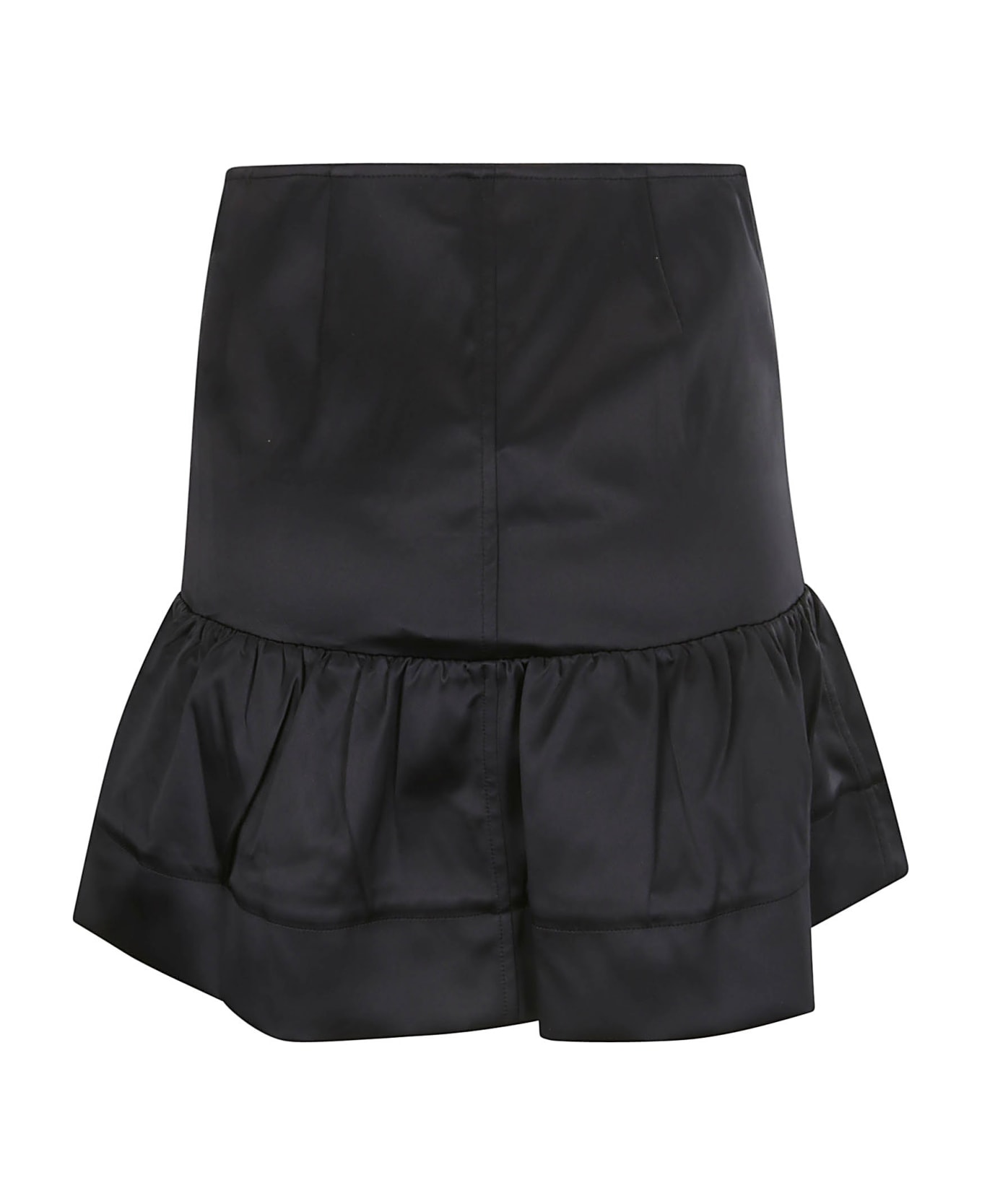 Ganni Double Satin Flounce Mini Skirt - BLACK