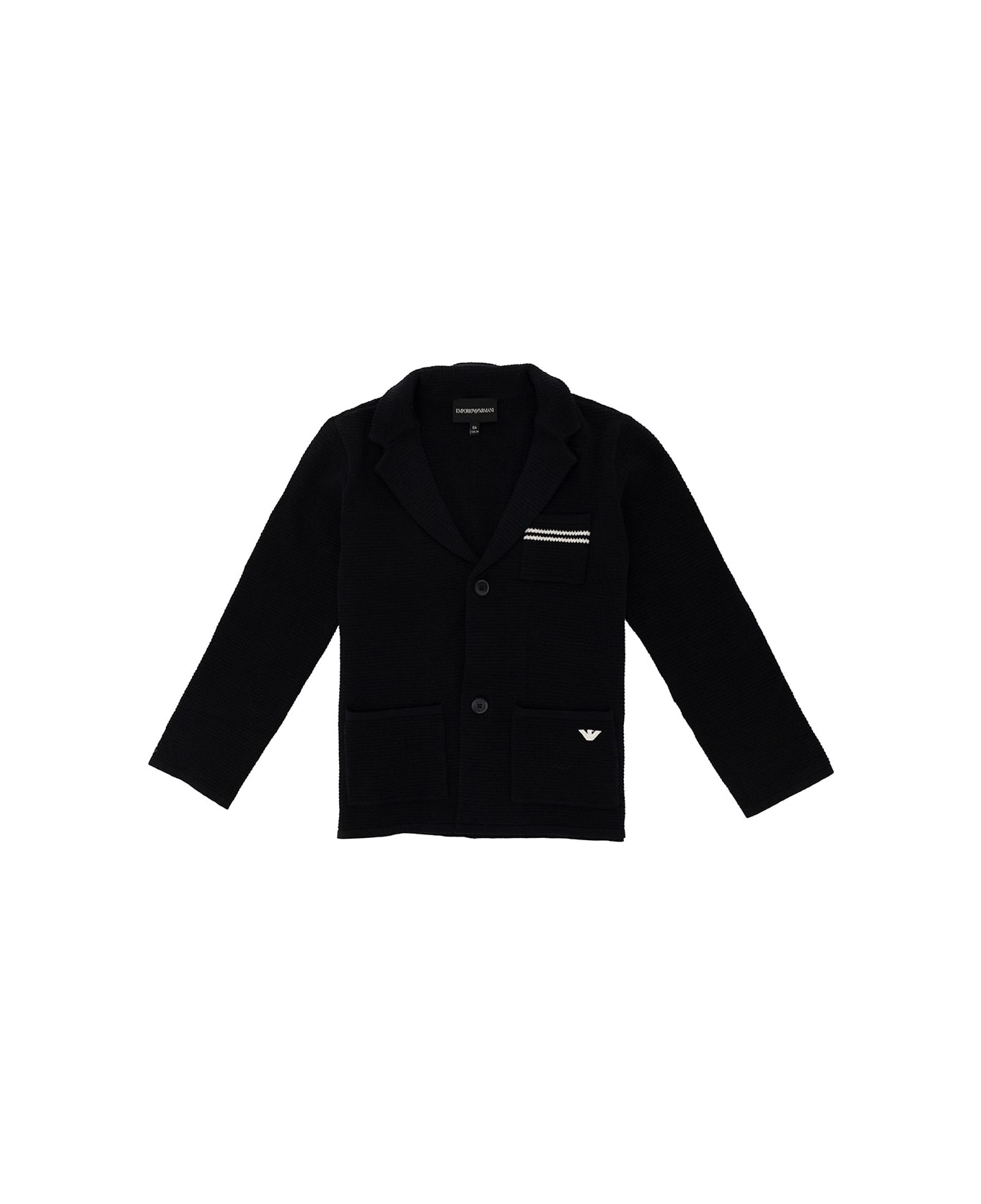 Emporio Armani Black Knit Jacket With Contrasting Logo In Stretch Cotton Boy - Blu