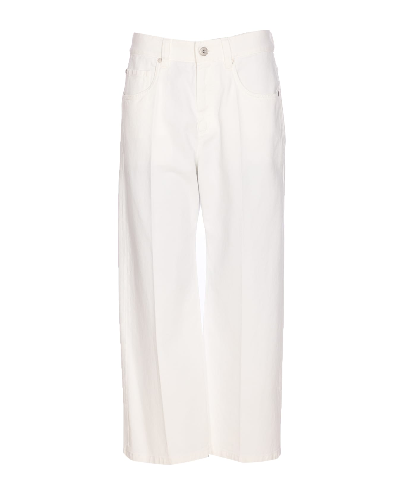 Brunello Cucinelli Contemporary Square Denim Pants With Jewel - White