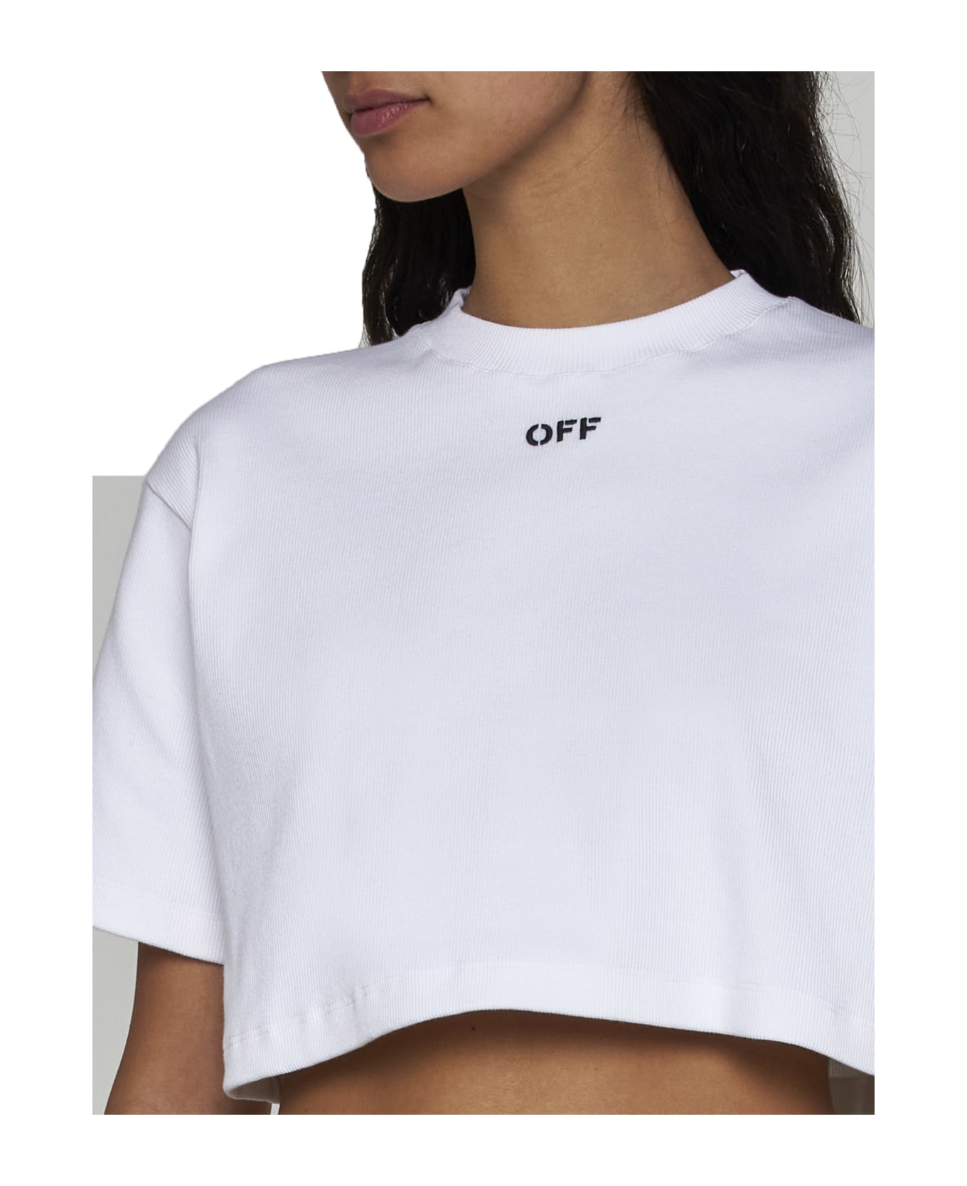 Off-White White Crop T-shirt With Logo - White Black Tシャツ