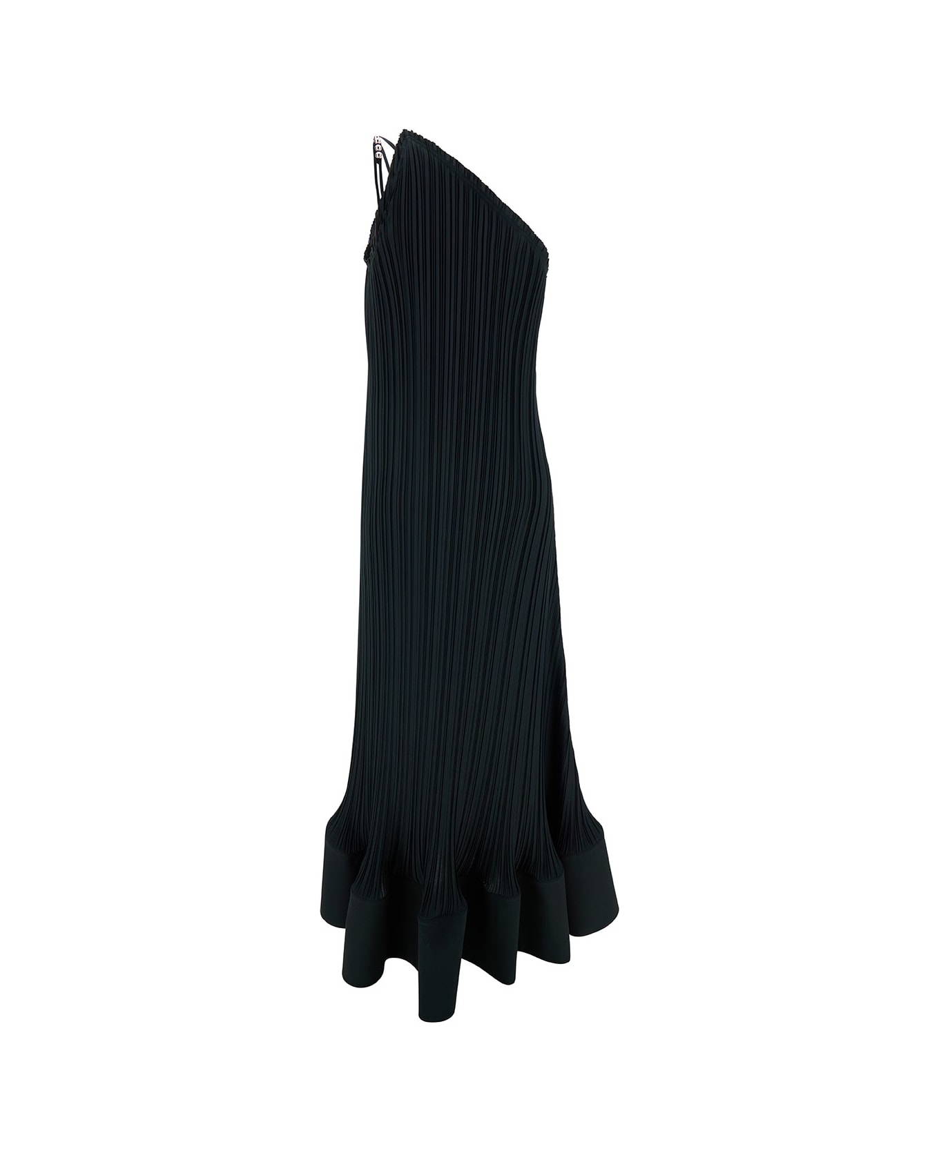 Lanvin Maxi Black One-shoulder Pleated Dress With Beads In Crêpe De Chine Woman - Black