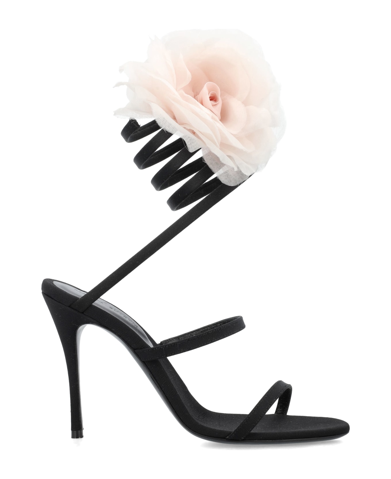 Magda Butrym Silk-organza Pink Flower Heel Sandals - BLACK