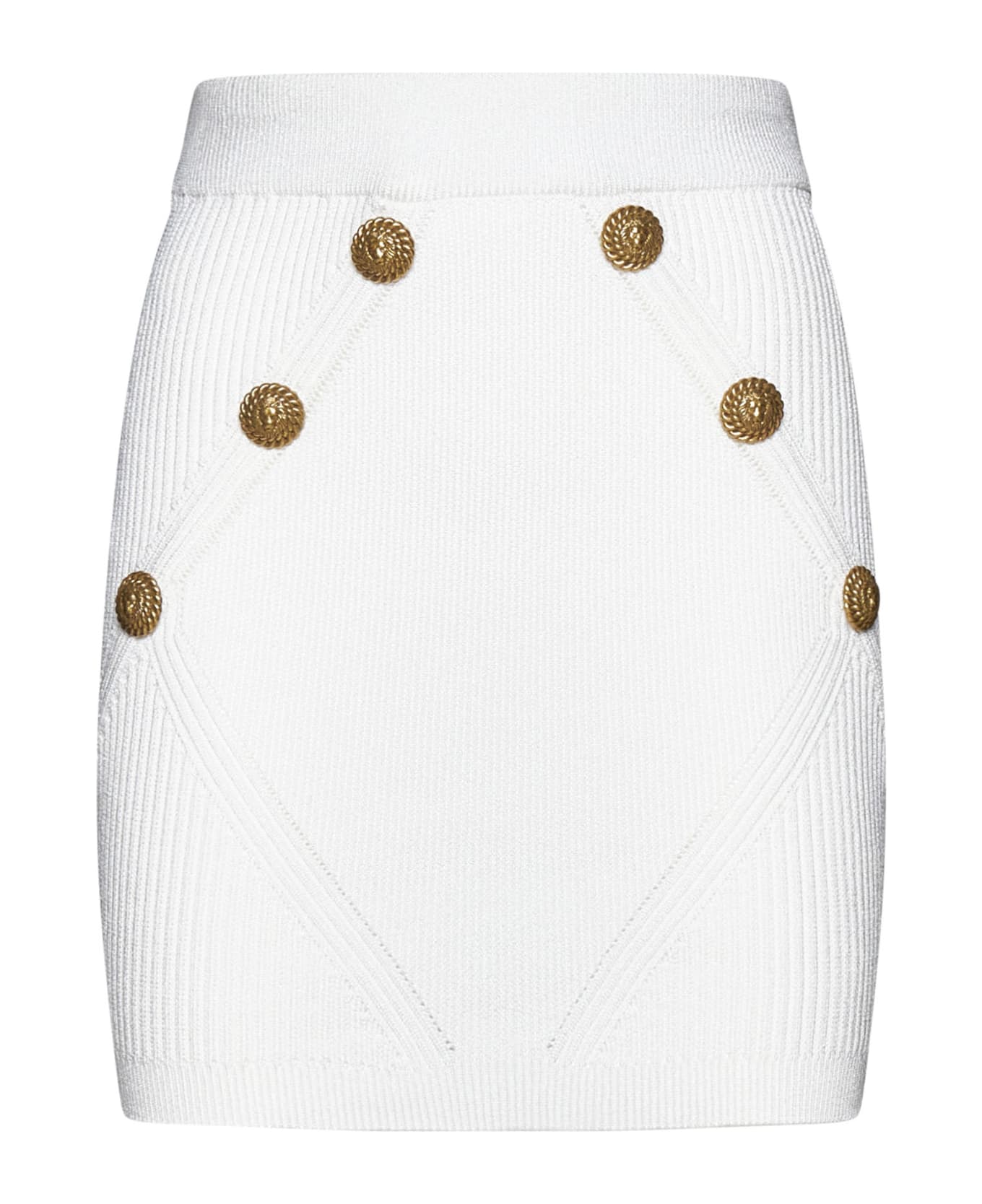 Balmain Mini Skirt Buttoned Knit - Blanc