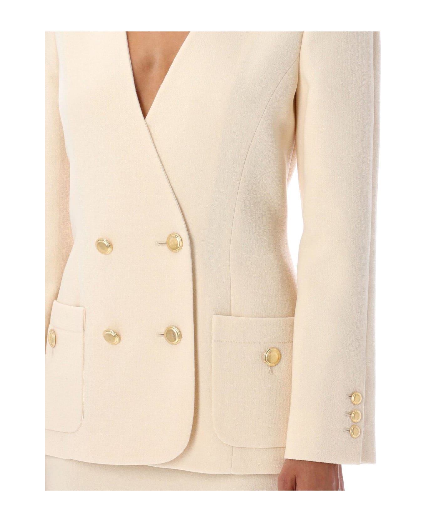 Alessandra Rich Collarless Double-breasted Blazer - White
