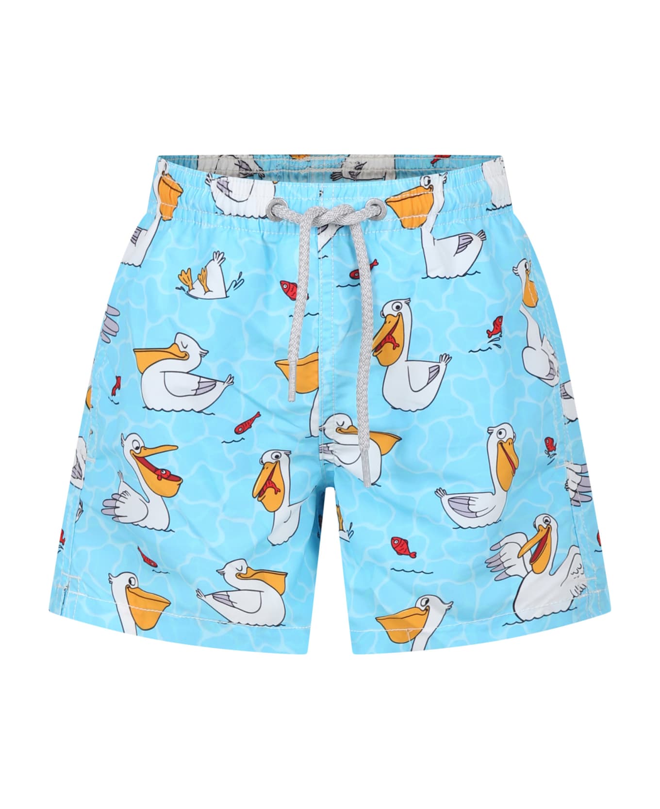 MC2 Saint Barth Light Blue Swim Shorts For Boy With Pelican Print - Light Blue 水着