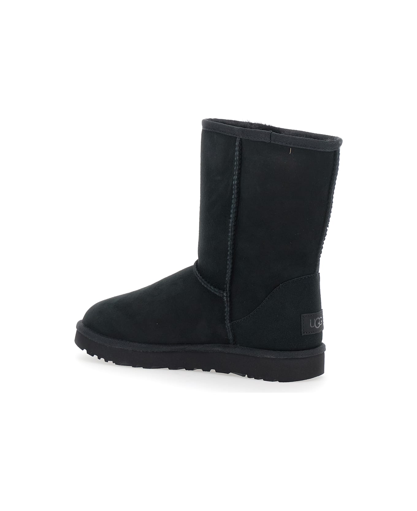 UGG 'classic Short' Black Boots With Logo Patch On The Rear And Shearling Lining In Suede Woman - Black