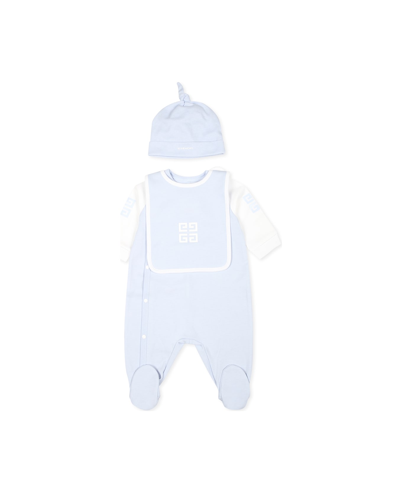 Givenchy Light Blue Babygrow Set For Baby Boy With Logo - Light Blue