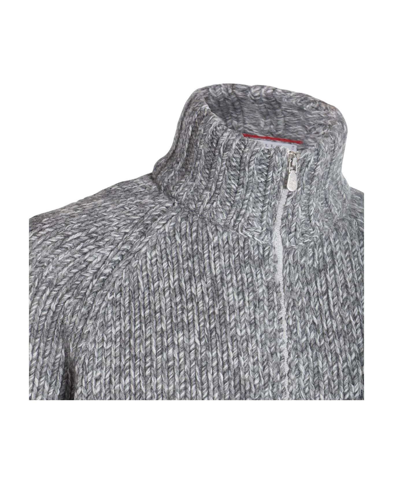 Brunello Cucinelli Raglan-sleeved Zip-up Knitted Cardigan - Grigio