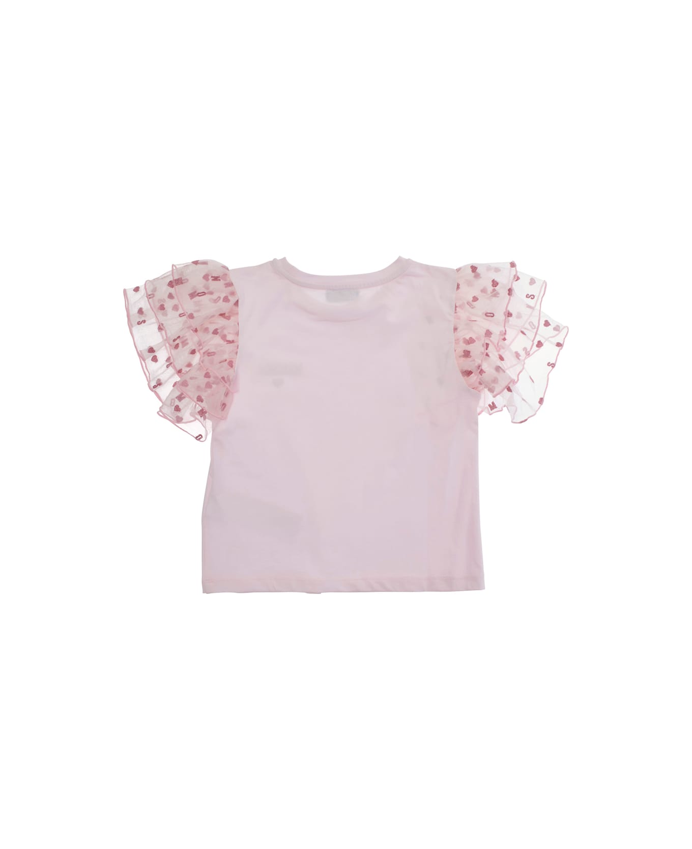 Moschino Pink T-shirt With Logo Lettering On The Front And Jacquard Motif On The Sleeves In Cotton Girl - Pink