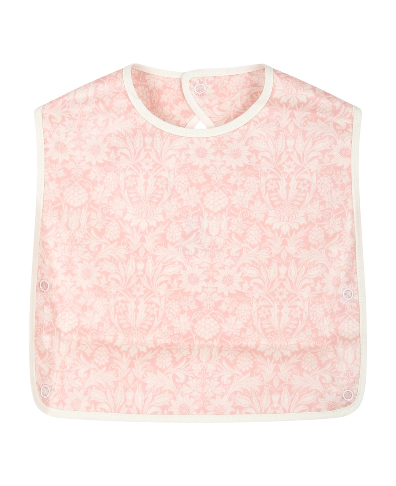 Bonpoint Pink Bib For Baby Girl With Flower Print - Rosa