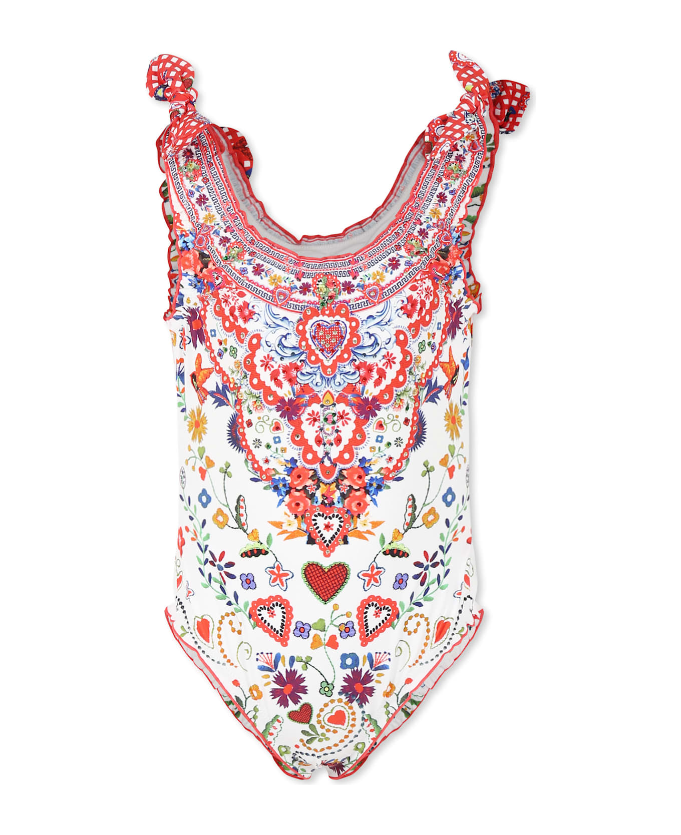 Camilla White Swimsuit For Girl With Floral Print - White