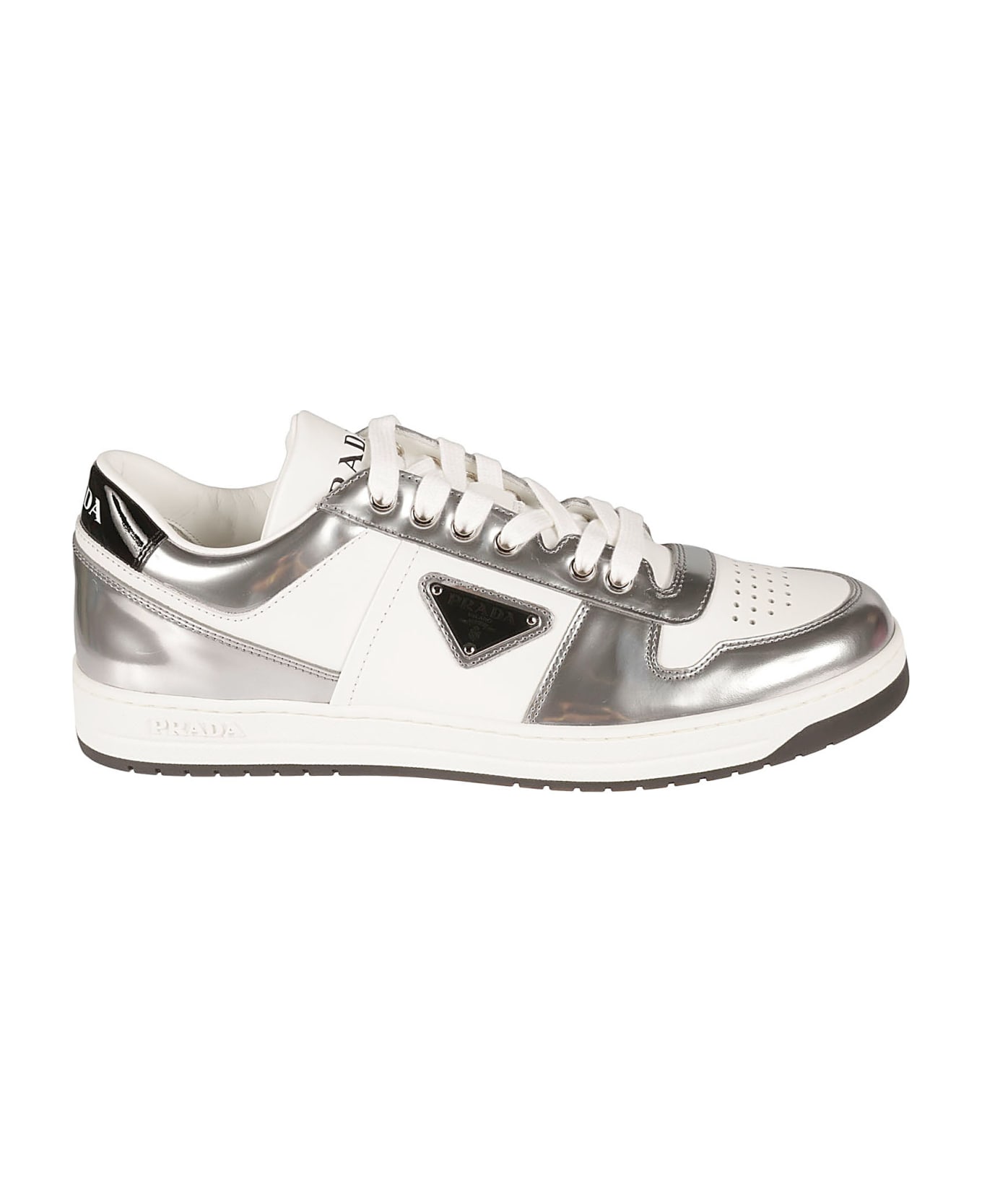 Prada Logo Sided Paneled Sneakers - White/Silver