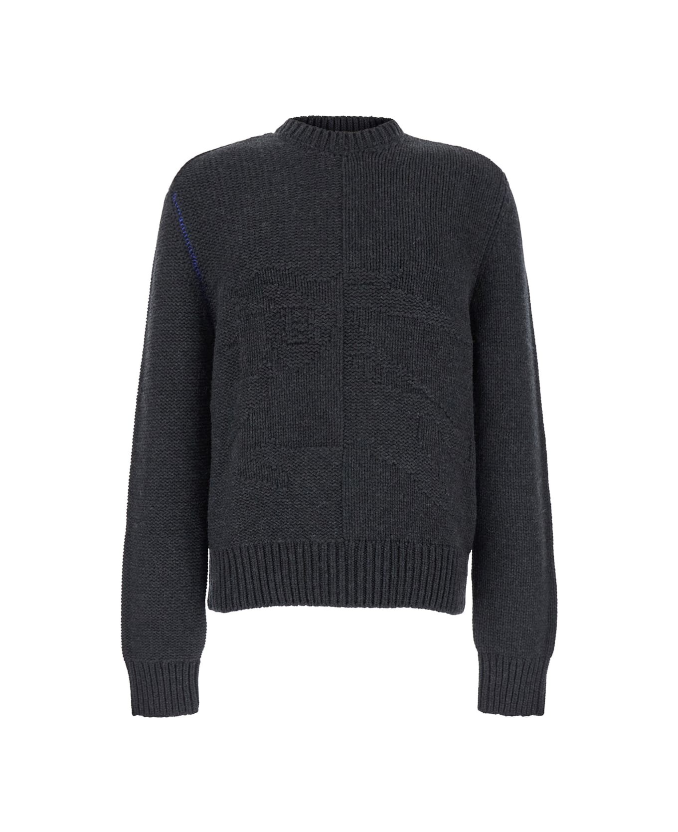 Burberry Grey Sweater With Equestrian Knight Jacquard Motif - BRISK