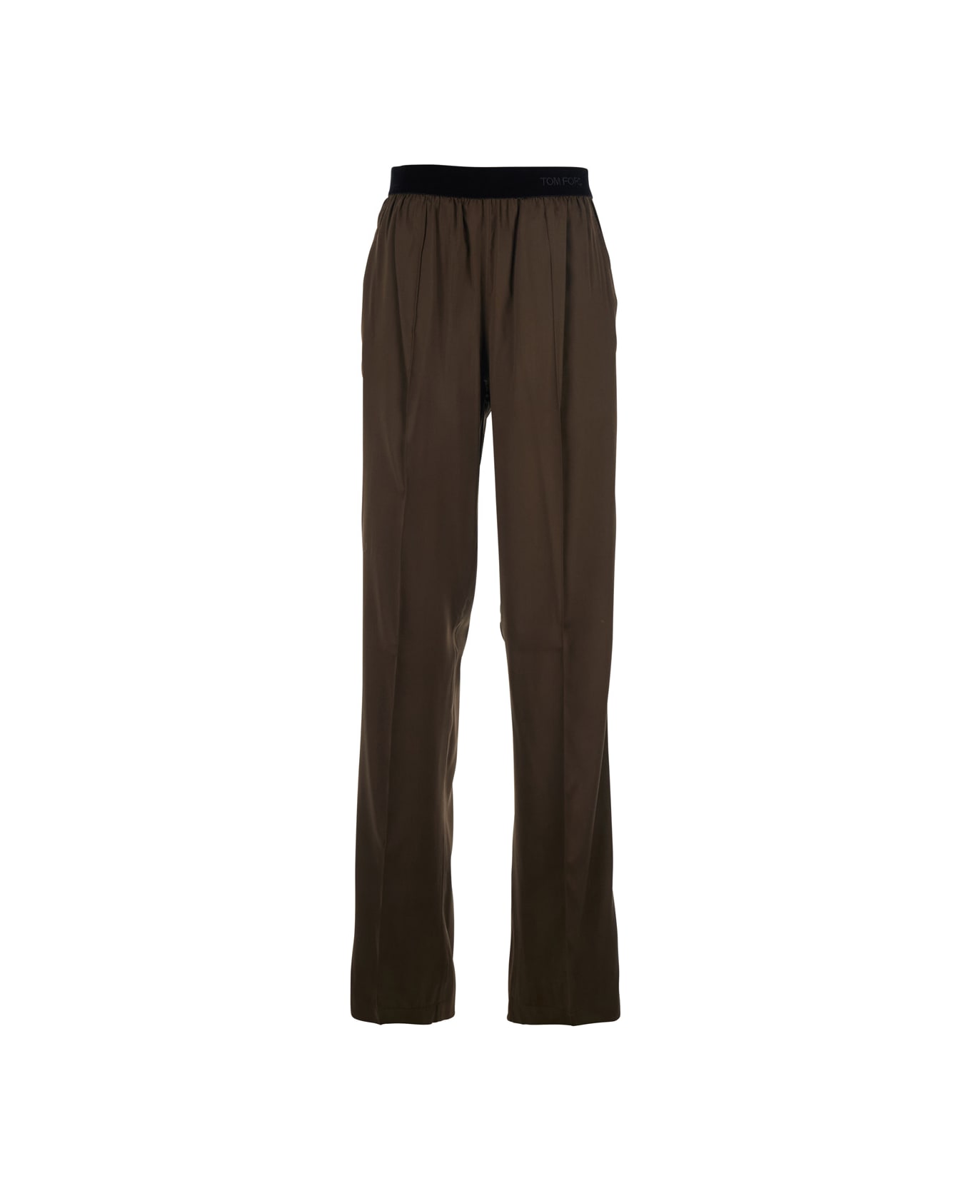Tom Ford Brown Pants With Elastic Waist With Logo Lettering In Silk Stretch Woman - Brown ボトムス