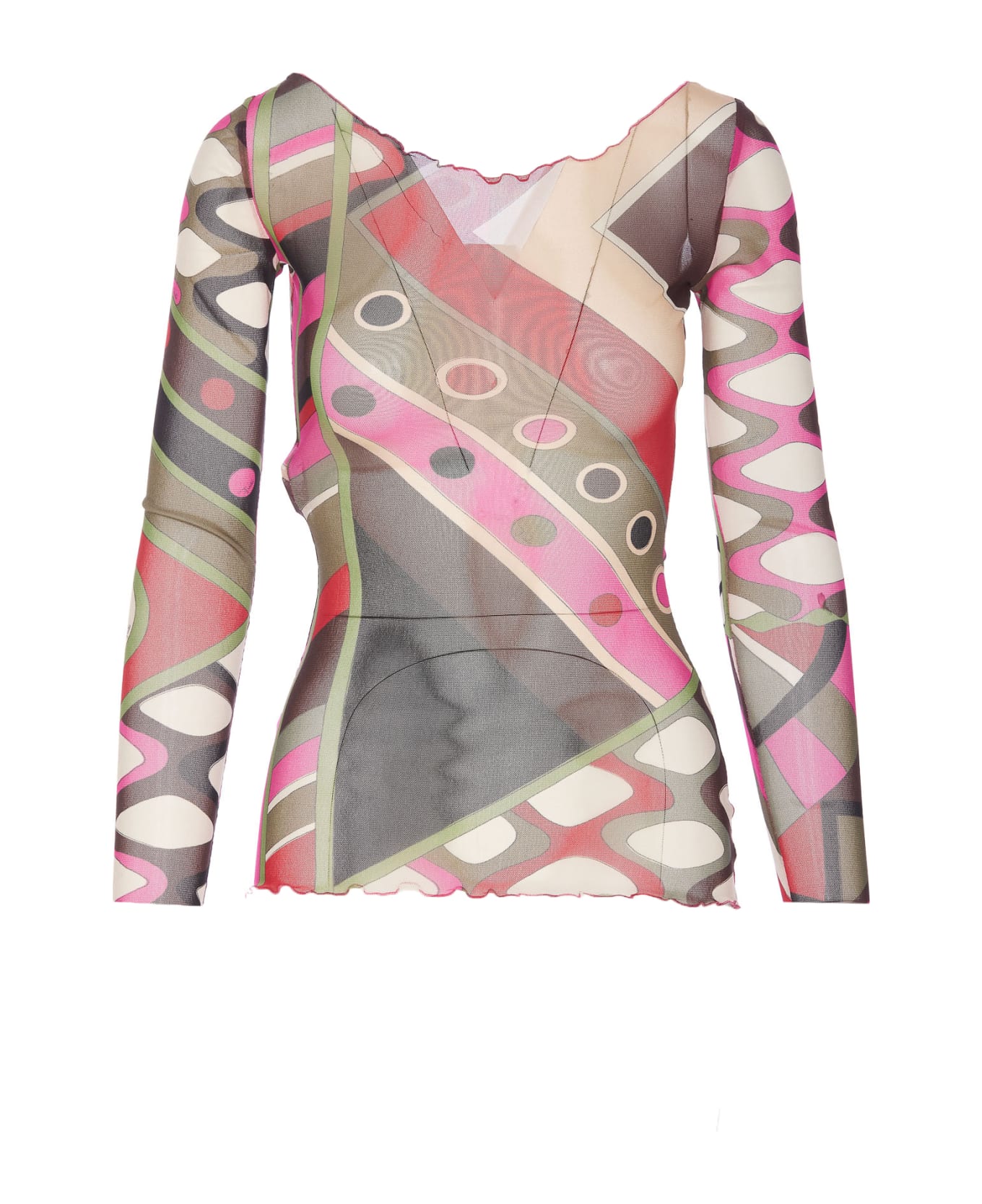 Pucci Mesh Tulle Long Sleeves Top - MultiColour