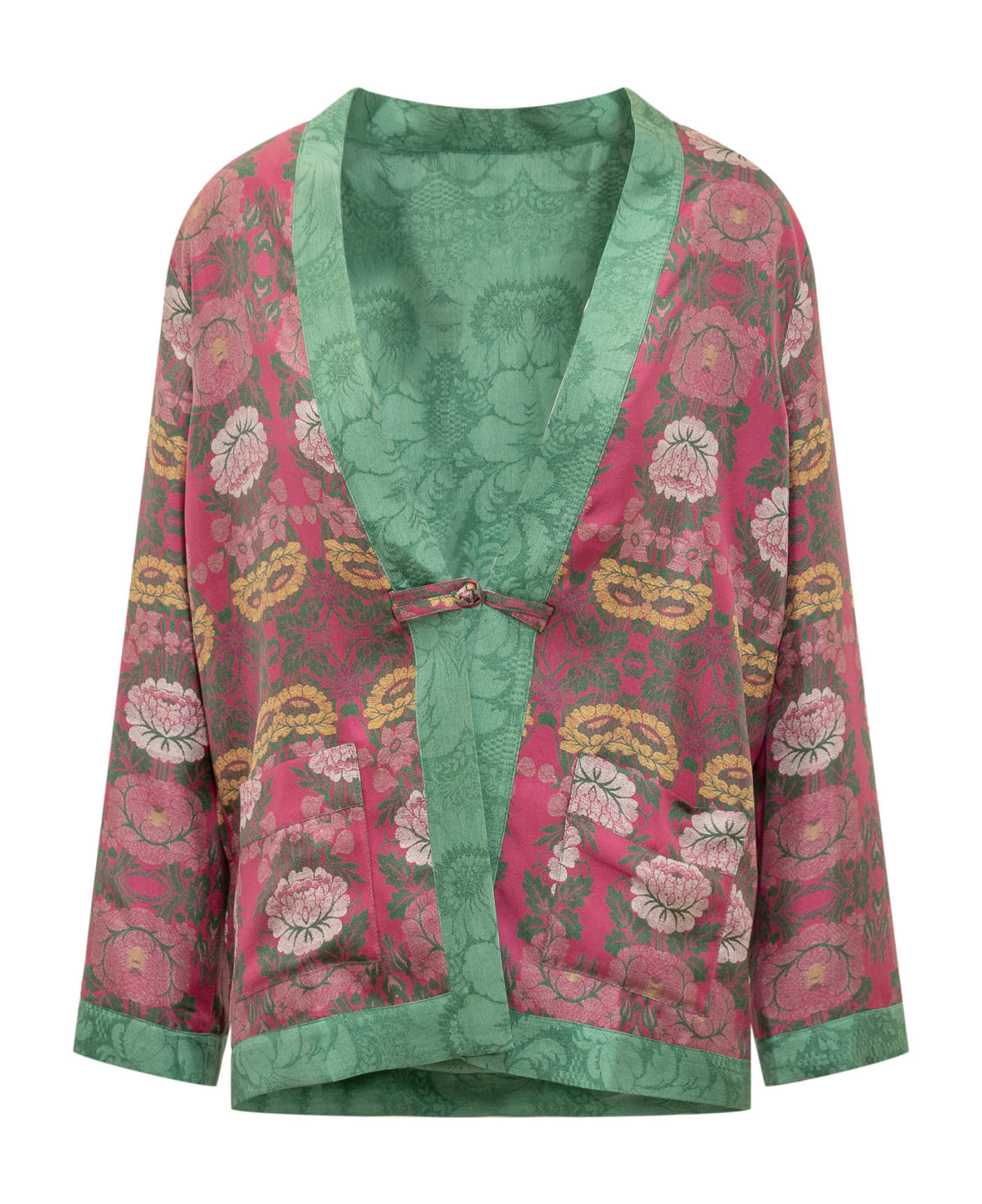 Pierre-Louis Mascia Silk Kimono With Floral Pattern - BORDEAUX MULTI カーディガン