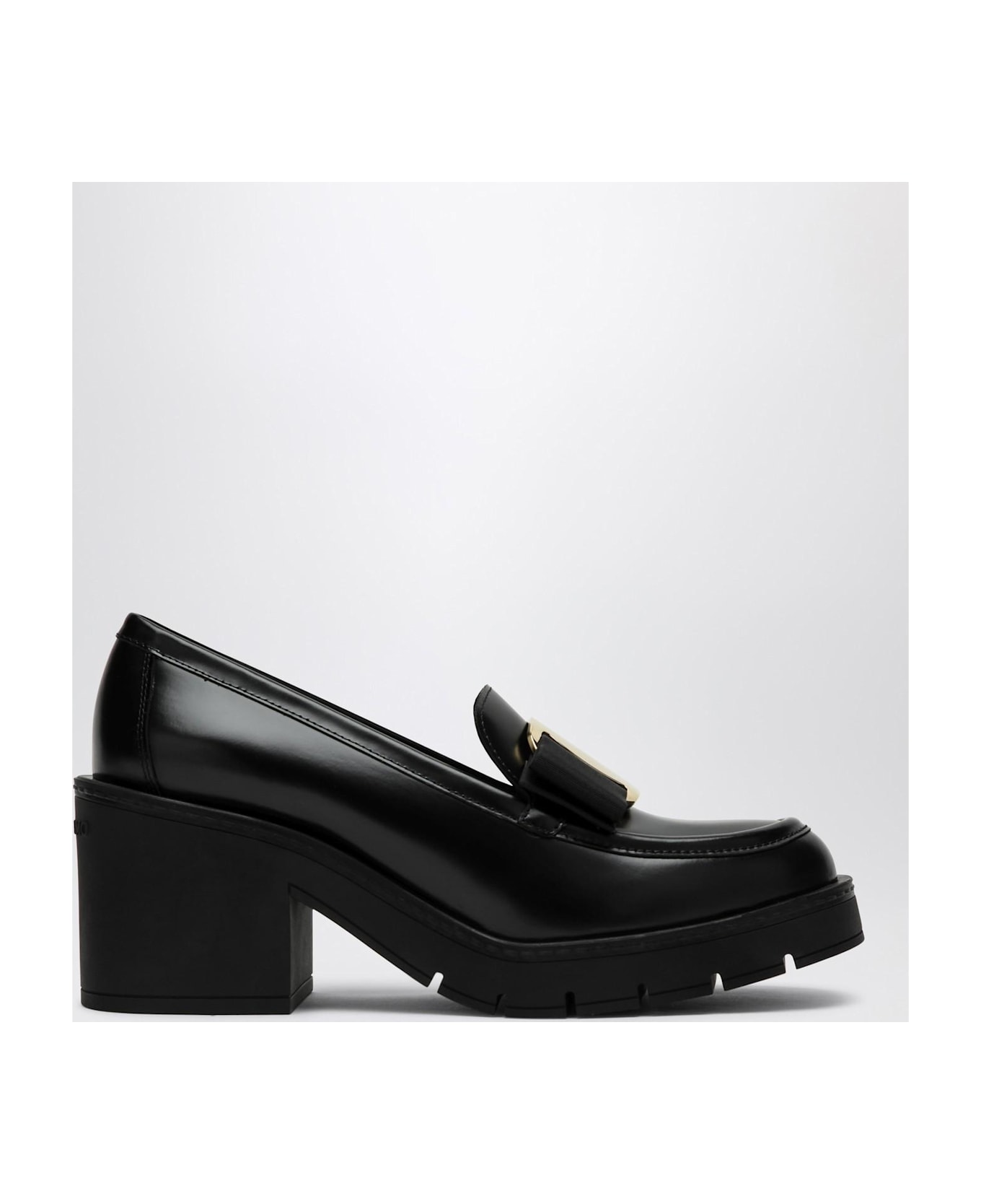 Ferragamo Black Vara Bow Moccasin With Heel - Black