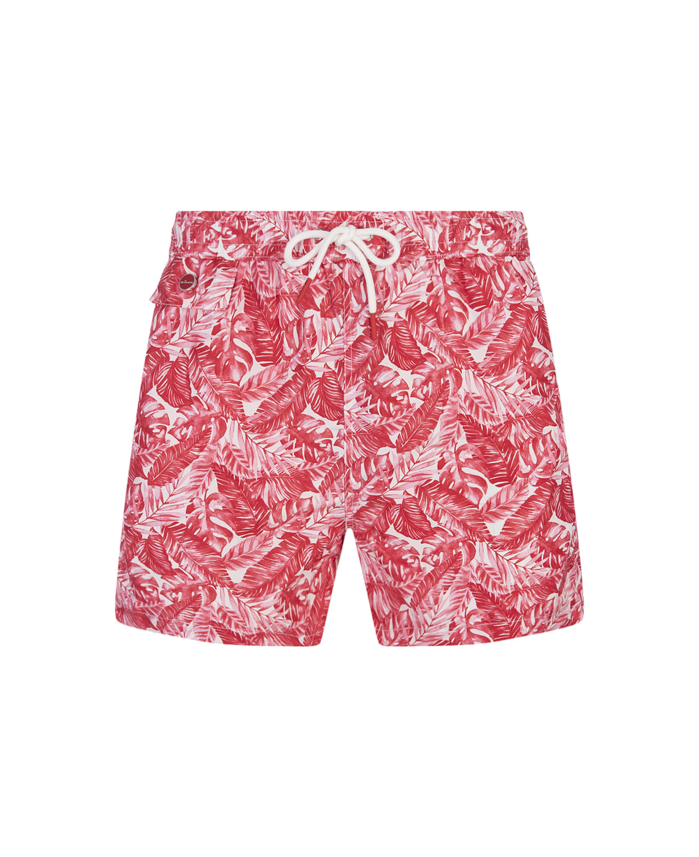 Kiton White Swim Shorts With Pink Foliage Print - Pink