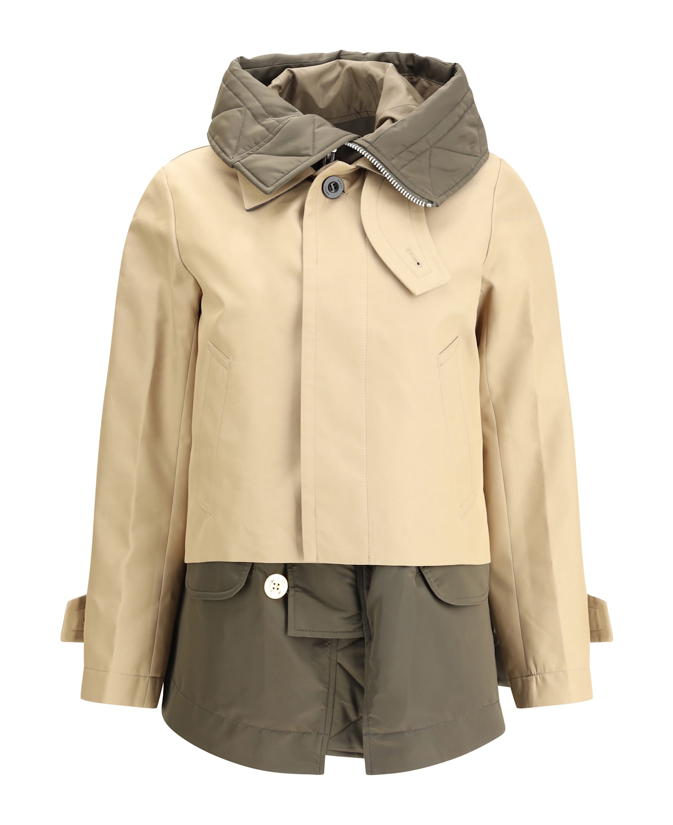 Sacai Cotton Short Jacket - BEIGE�D/KHAKI