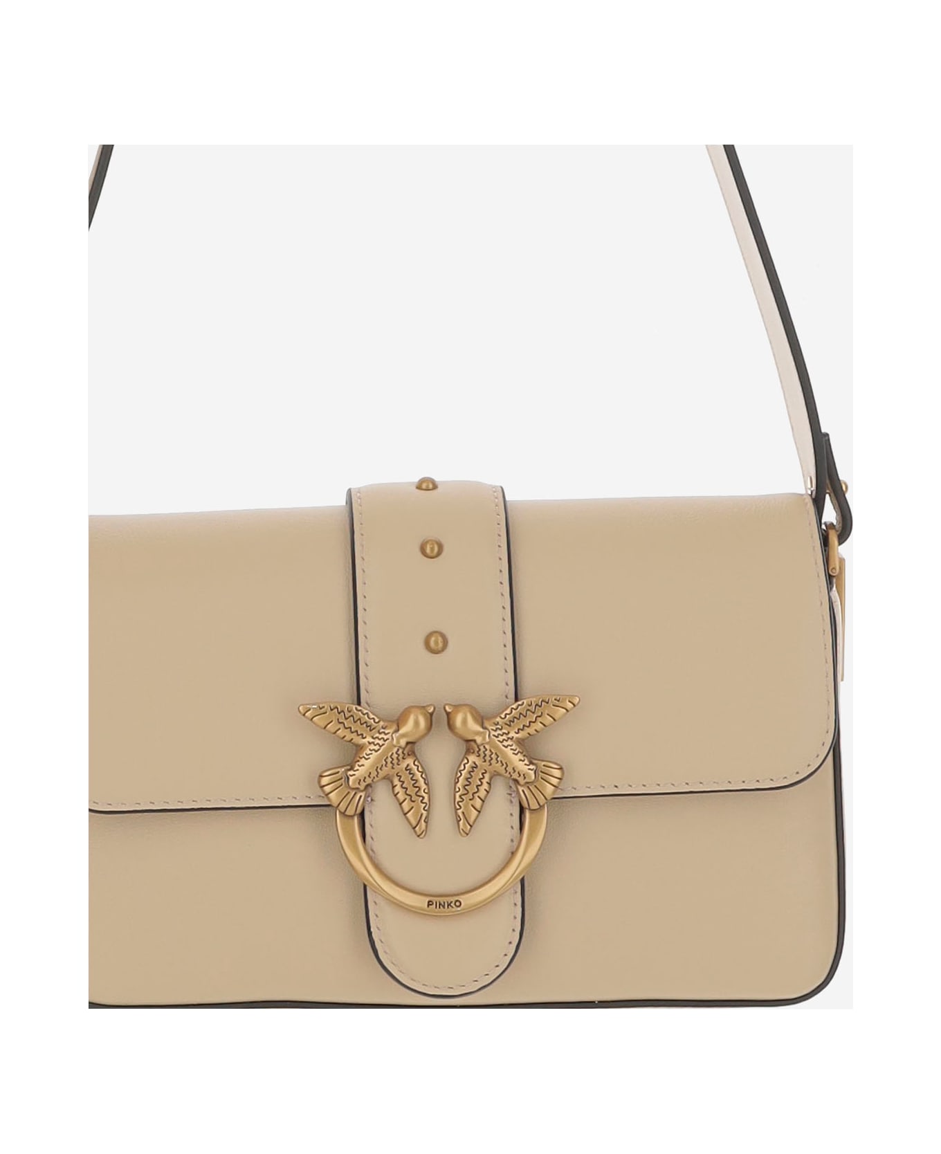 Pinko Mini Love Slouchy Shoulder Bag - Q Beige Grigio Fumo Antique Gold