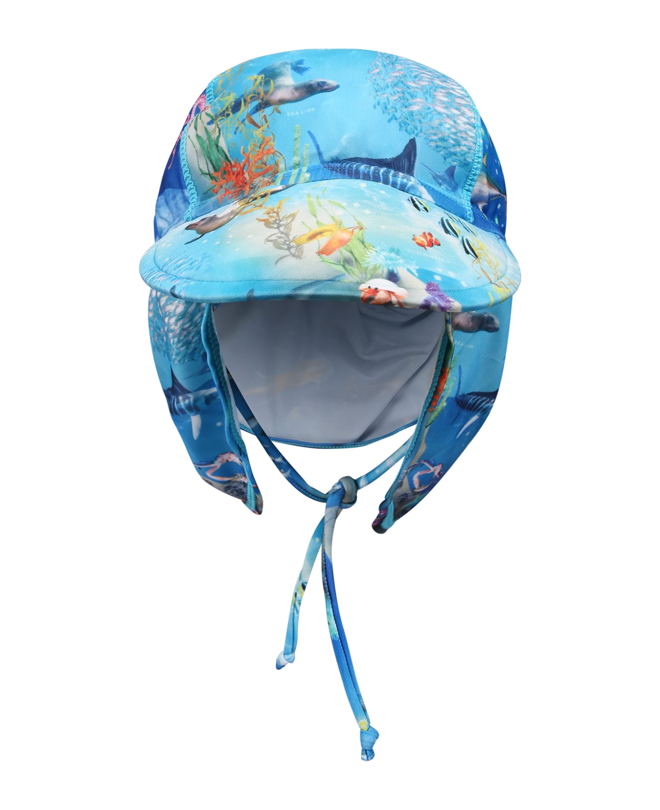 Molo Light Blue Hat For Boy With Marine Animals - Light Blue アクセサリー＆ギフト
