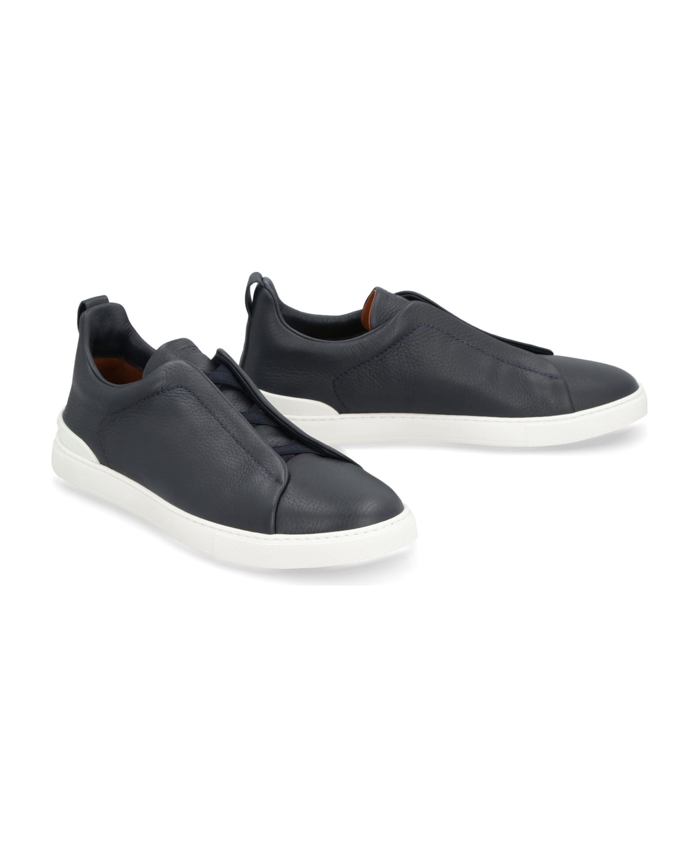 Zegna Triple Stitch Leather Sneakers - blue