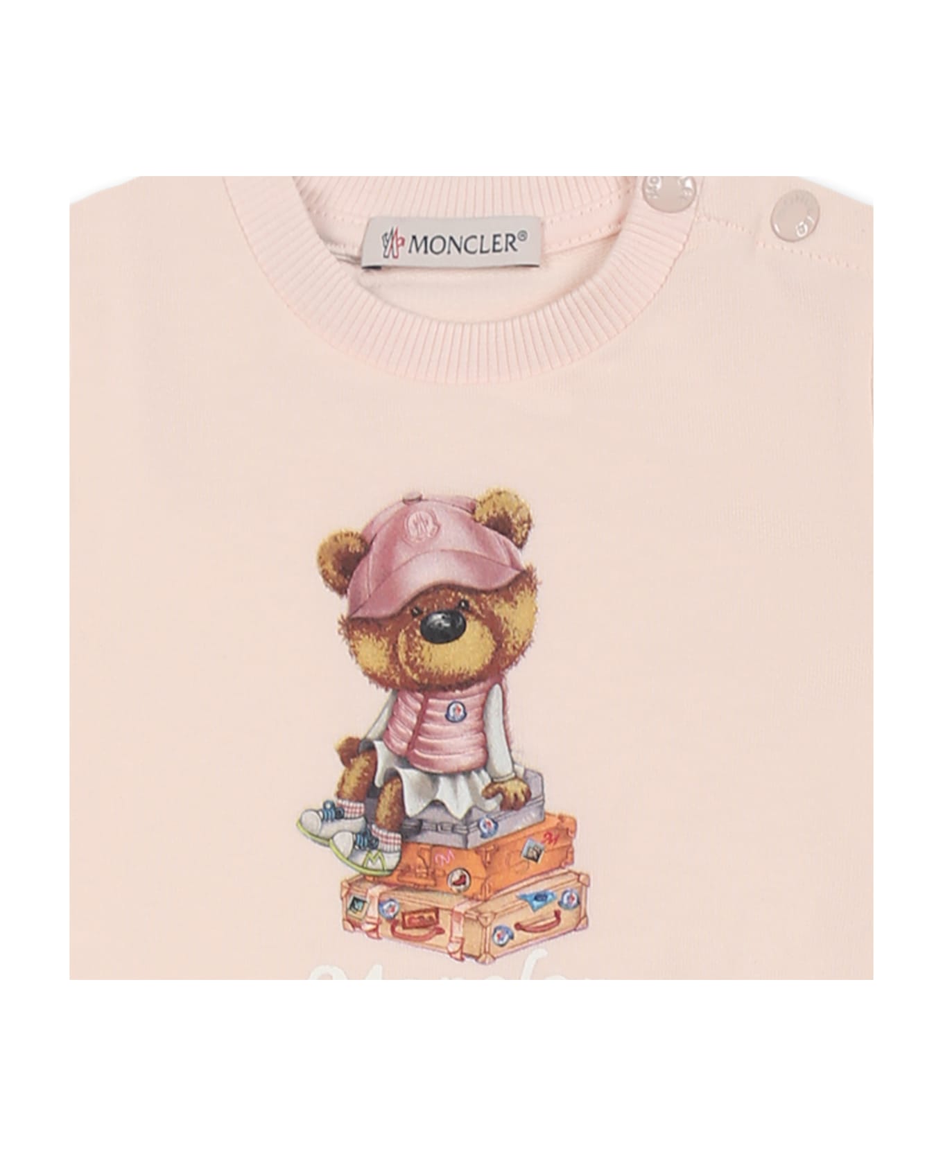 Moncler Pink Dress For Baby Girl With Bear Print - Pink