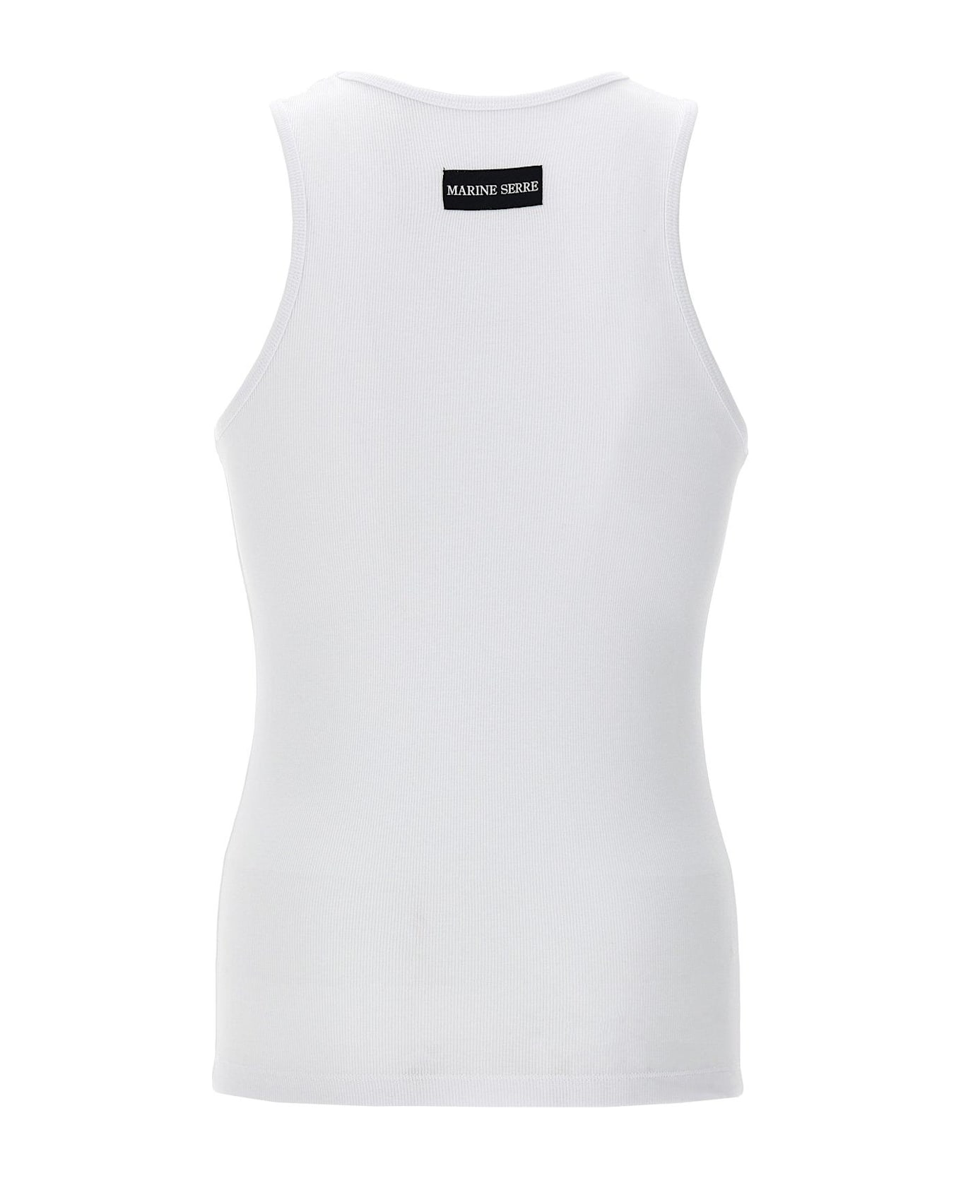 Marine Serre Moon Logo Embroidered Ribbed Tank Top - WHITE