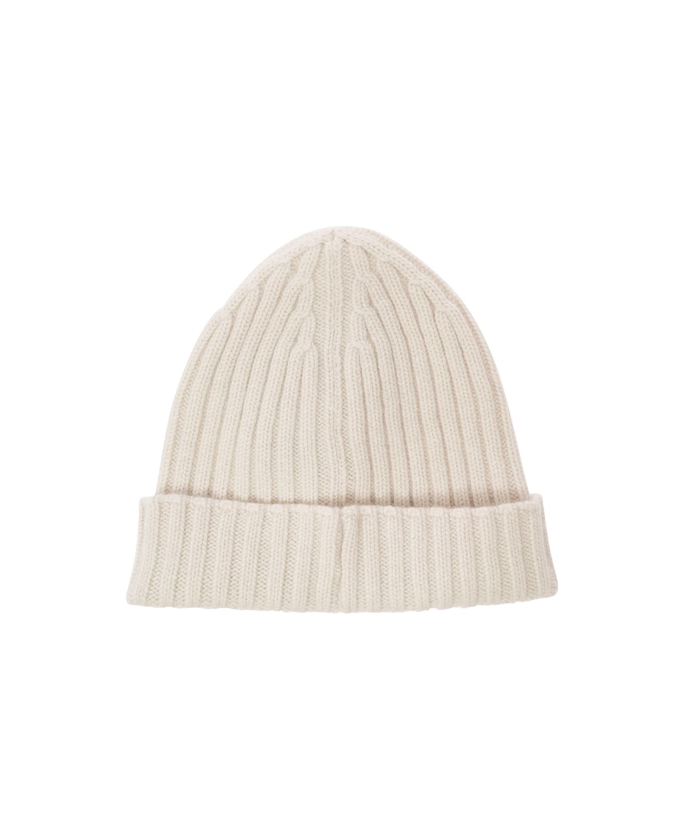Tom Ford White Ribbed Beanie With Logo Patch In Cashmere Man - White 帽子