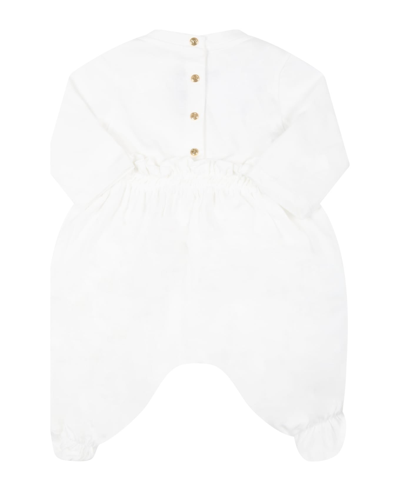 Balmain White Set For Baby Girl With Golden Logo - White