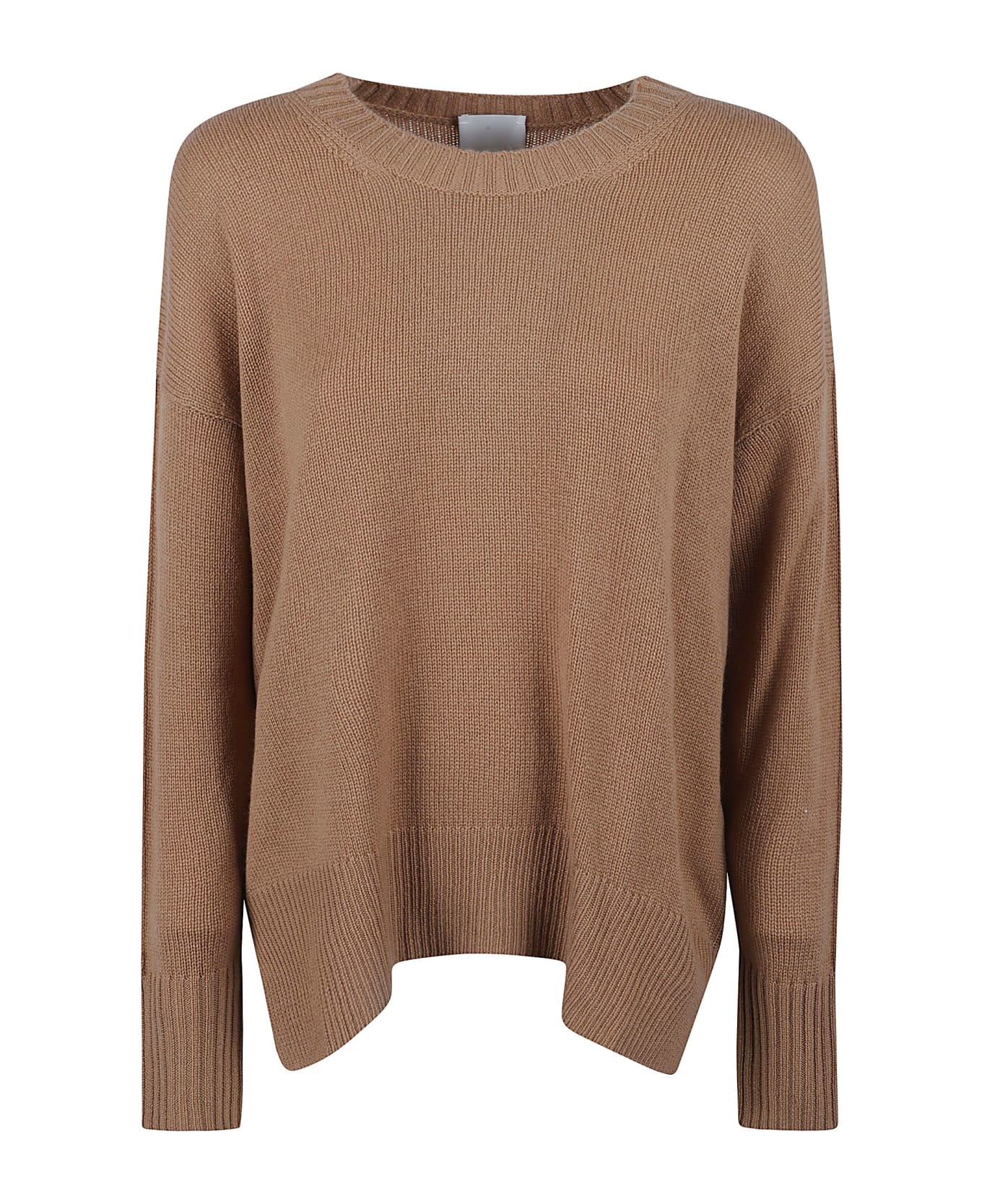 Allude Loose Fit Side Slit Knit Sweater - BROWN