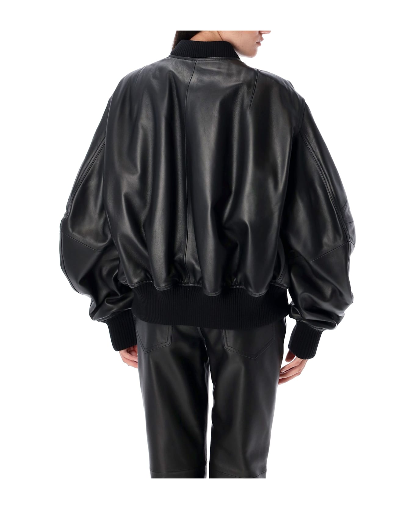 The Attico Anja Leather Bomber Jacket - BLACK