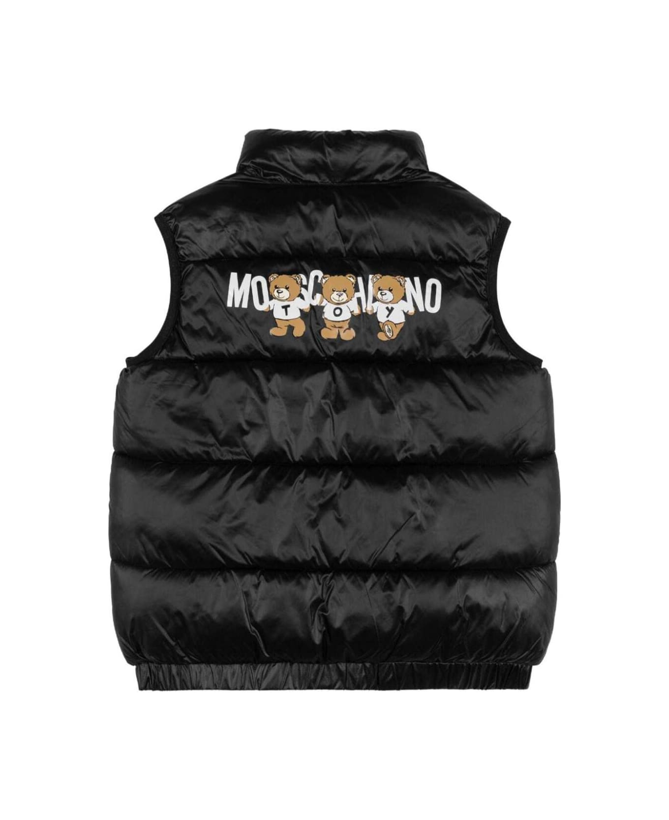 Moschino Black Vest With Zip Closure And Logo Print In Padded Tech Fabric Boy - BLACK