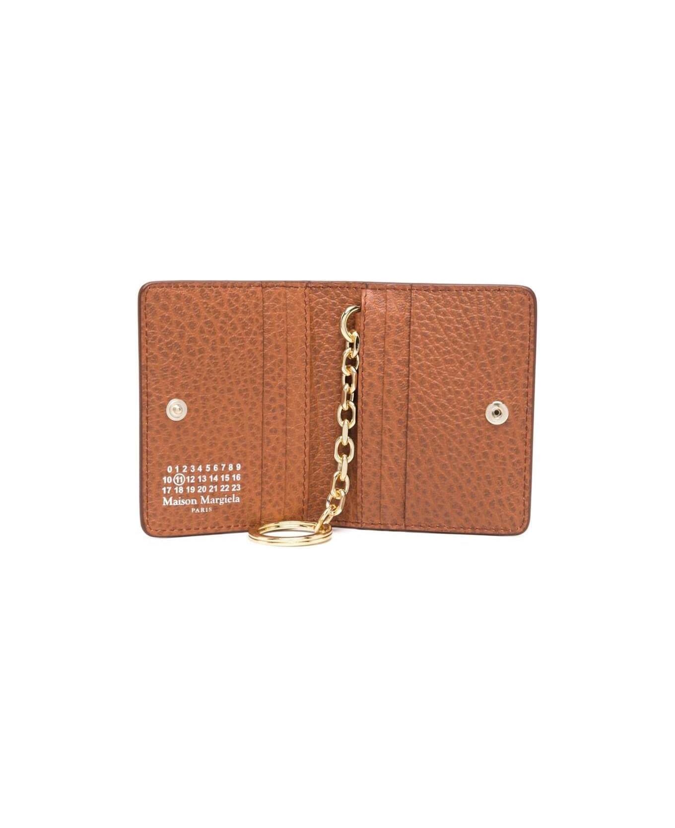 Maison Margiela Beige Cardholder With Inner Chain In Grainy Leather Woman Maison Margiela - Beige