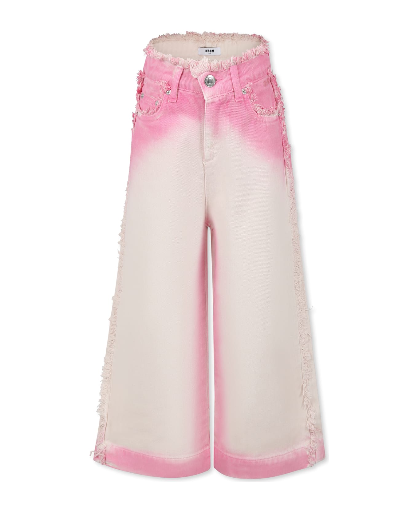 MSGM Pink Jeans For Girl With Logo - Ivory