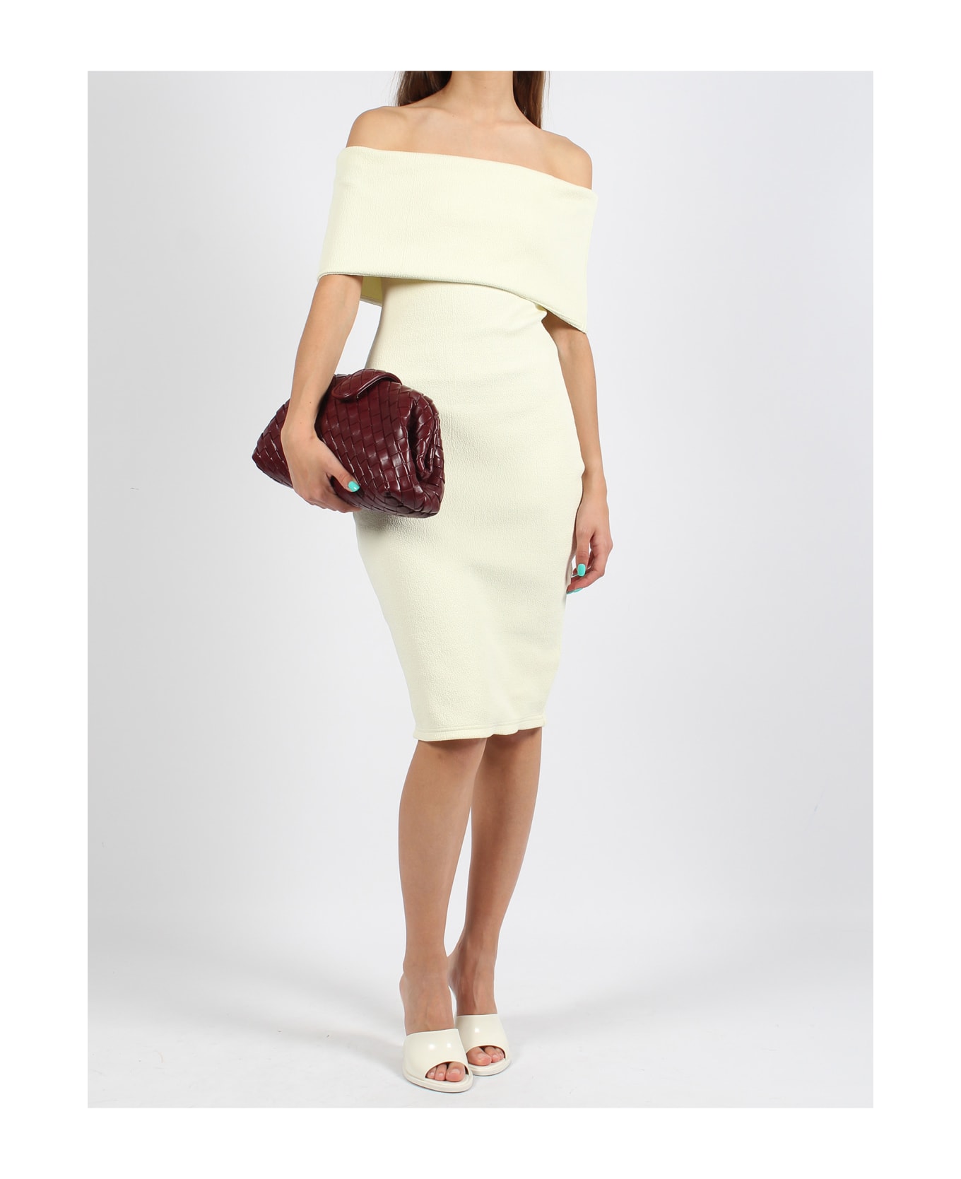 Bottega Veneta Textured Nylon Off-the- Shoulder Dress - White