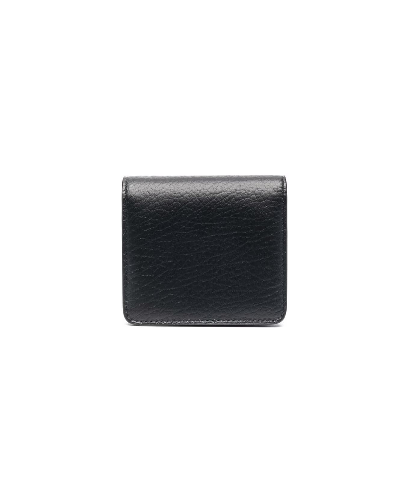 Maison Margiela Black Wallet With Silver-tone Chain And Stitching Detail In Leather Woman - Black