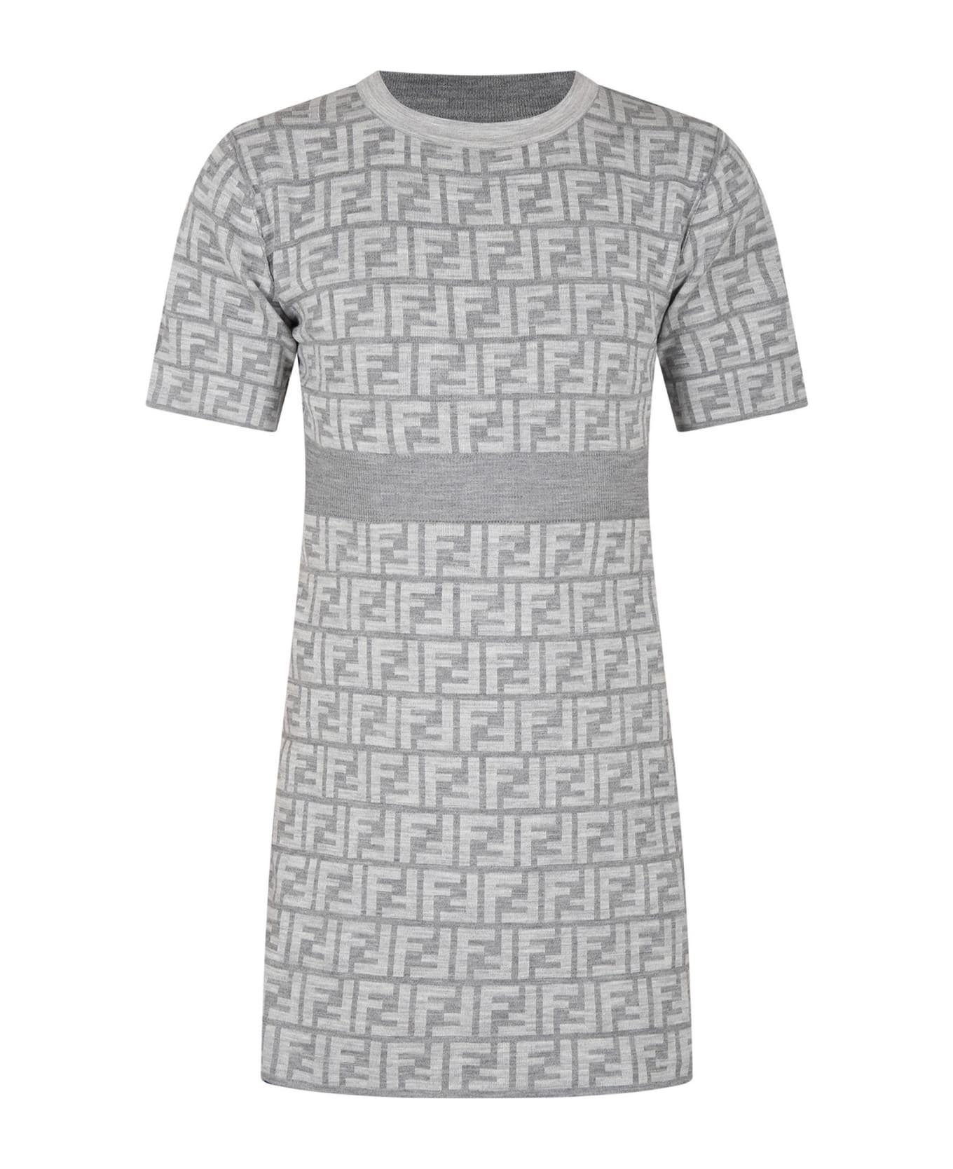 Fendi Grey Reversible Dress For Girl With Double F - Grey