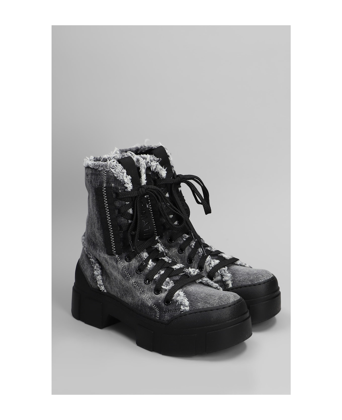 Vic Matié Denim 155 Combat Boots In Black Denim - black