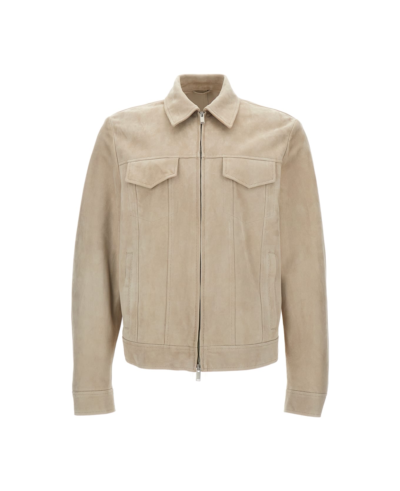 Lardini Beige Classic Collar Jacket In Leather Man - Beige