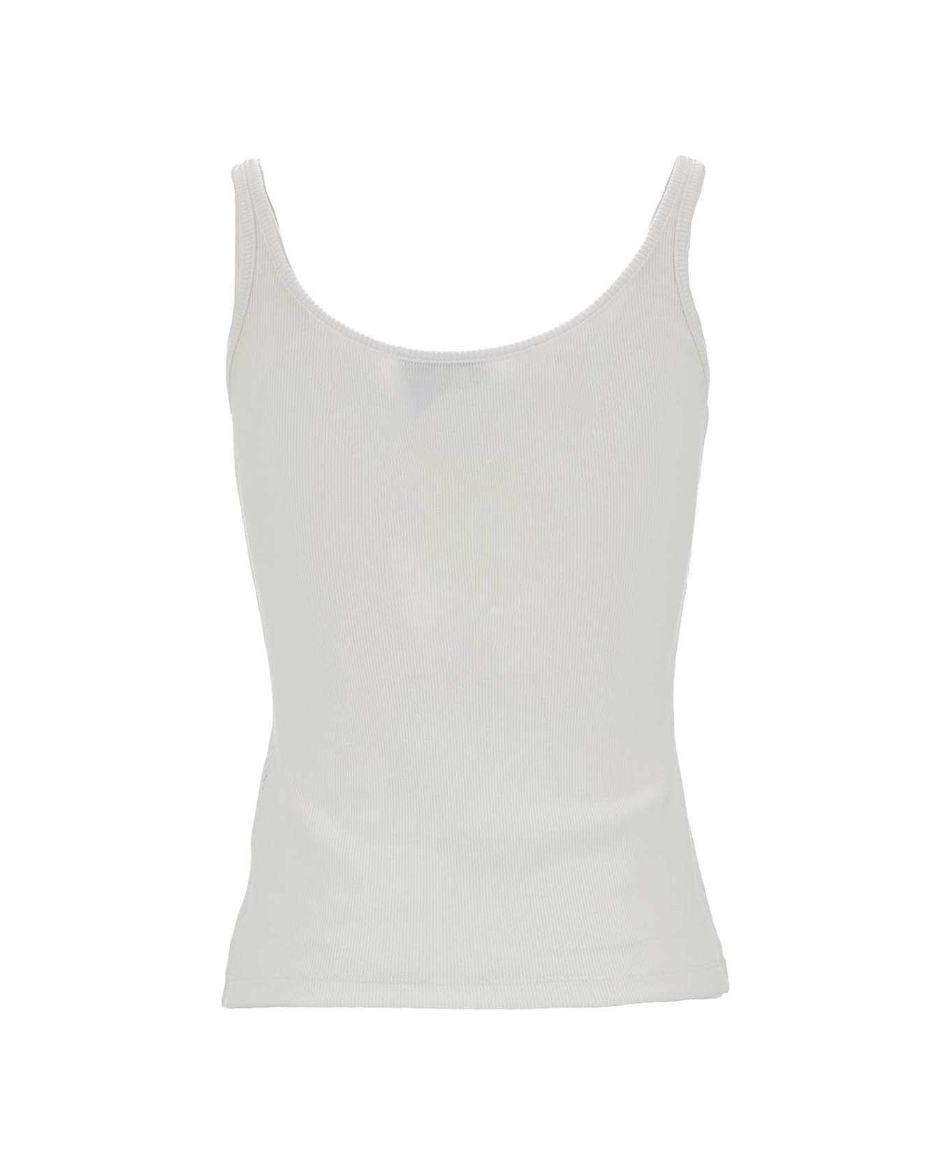 Off-White White Ribbed Tank Top With Contrasting Logo Embroidery In Stretch Cotton Woman - White