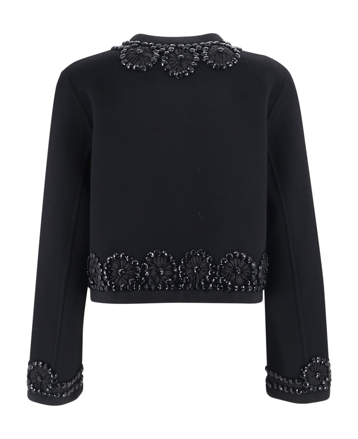 Parosh Cropped Wool Coat With Floral Embroidery And Beading - Black