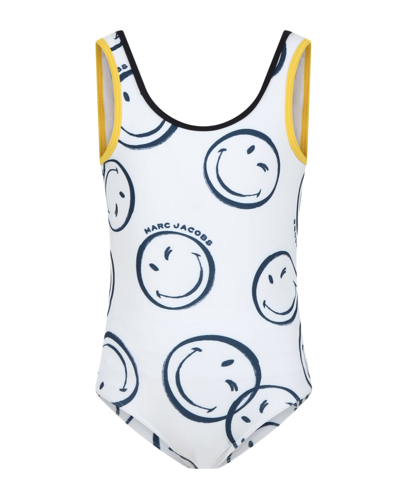 Marc Jacobs Ivory Swimsuit For Girl With All-over Smiley Face - Bianco