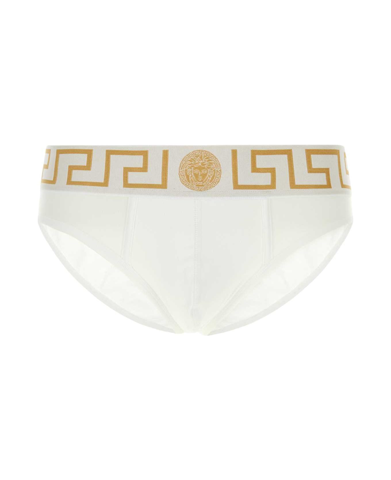 Versace White Stretch Cotton Brief - H Bianco Greca Oro