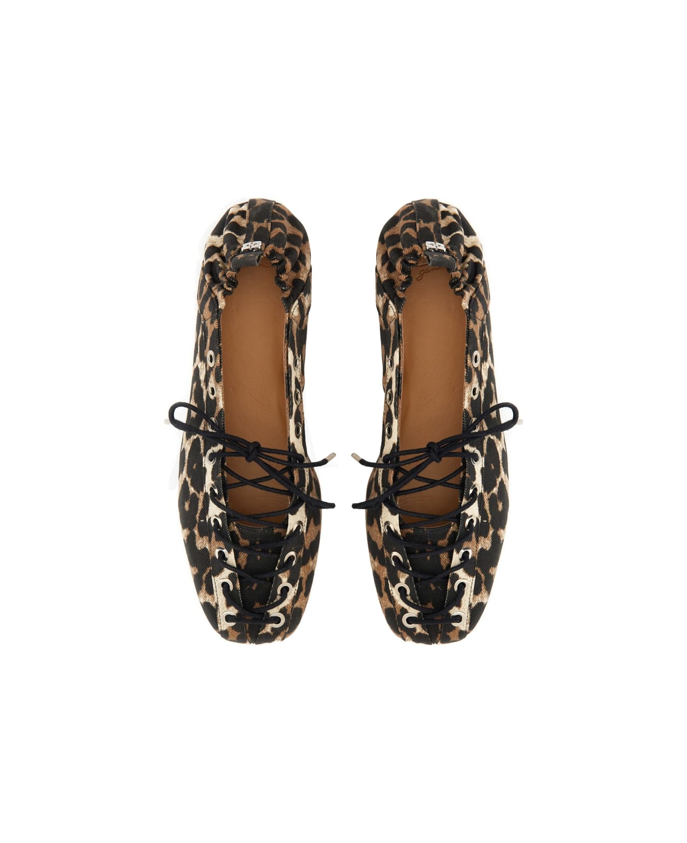 Ganni Lace-up Ballerina - ANIMALIER