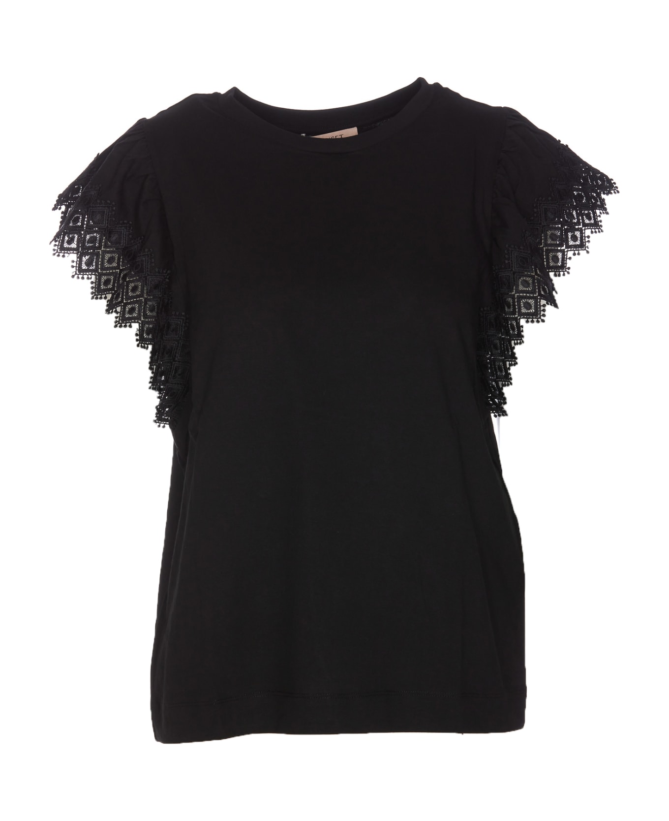 TwinSet T-shirt With Macrame' Sleeves - Nero