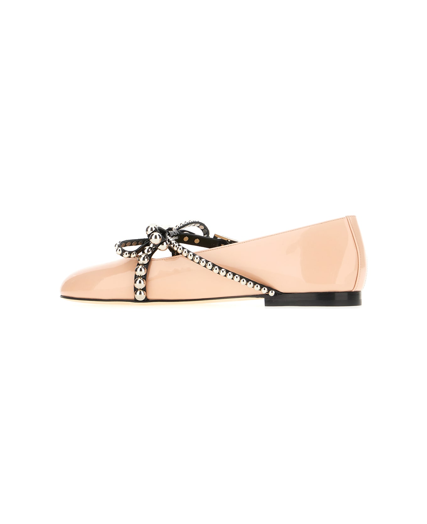 Mach & Mach Pink Leather Crystal Studs Ballerinas - NUDE