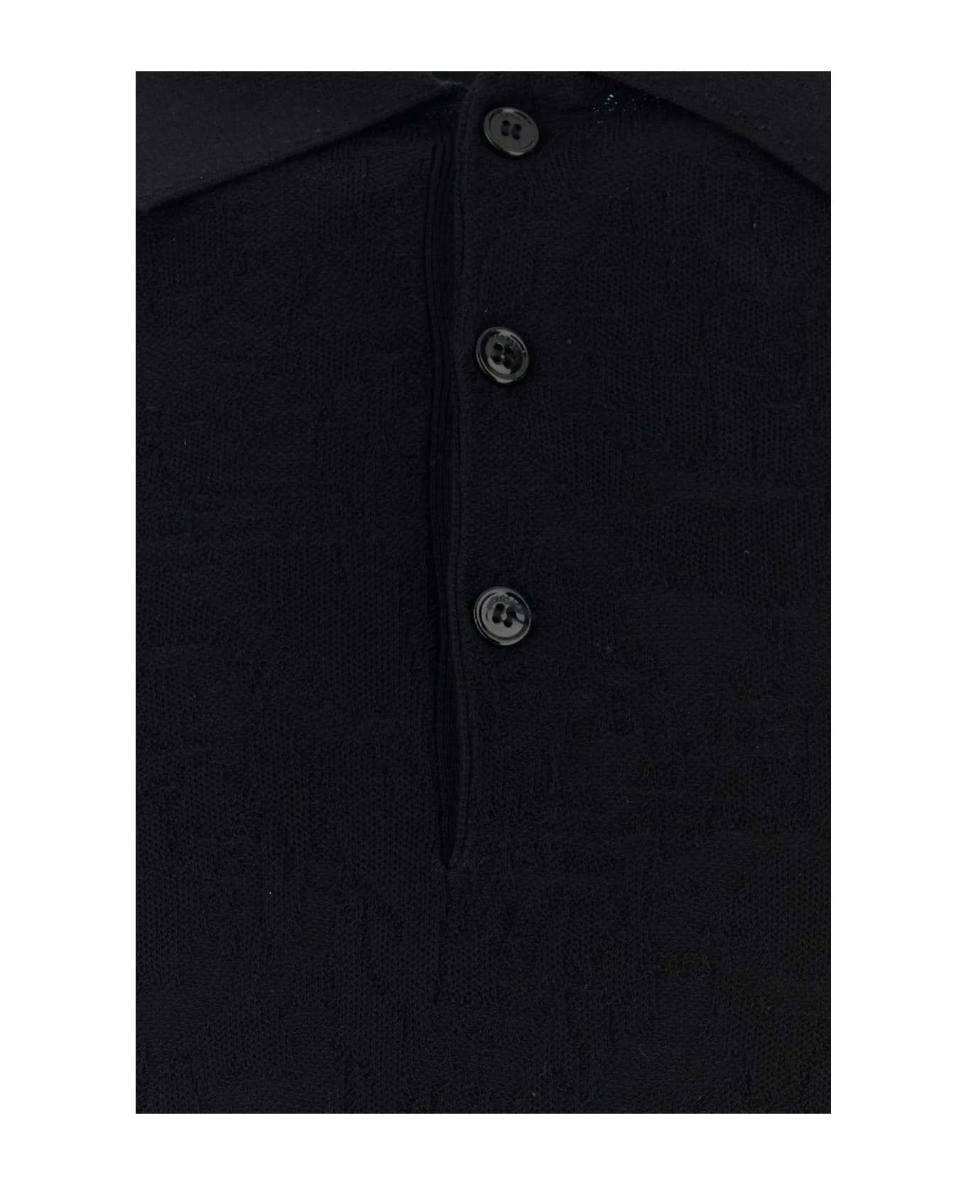 Versace Black Silk Blend Polo Shirt - Nero